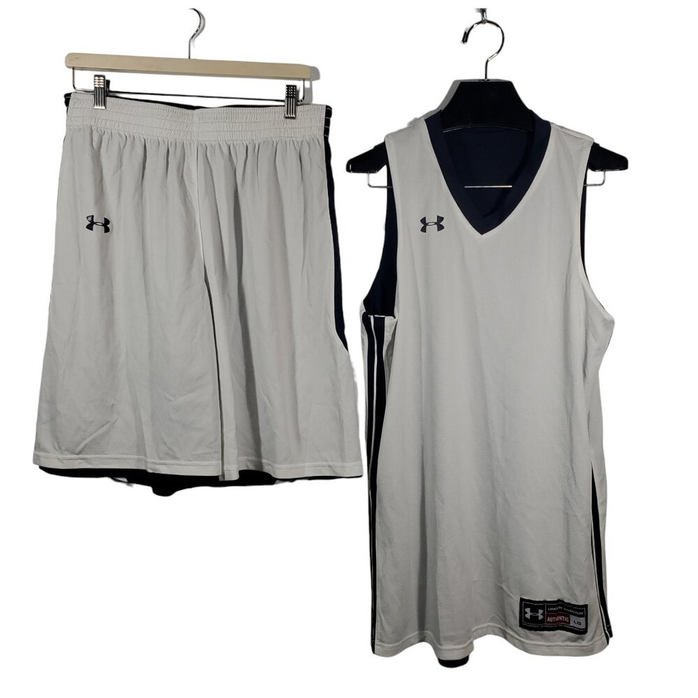 Under Armour Blank Basketball Uniform  Reversible White Navy Blue Shorts Tank